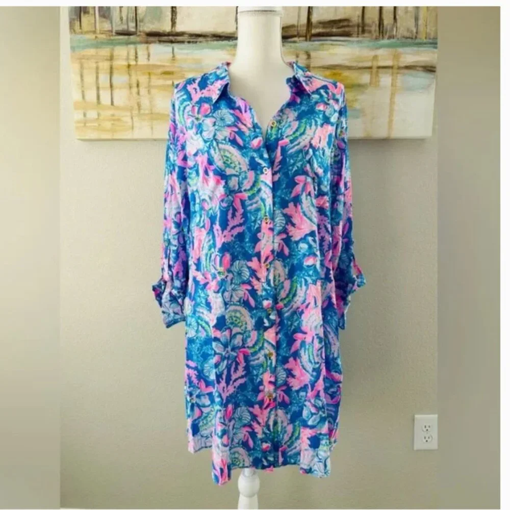 NWT Lilly Pulitzer Natalie Coverup Blue Tang Sitting Seaside size XL - Picture 3 of 5